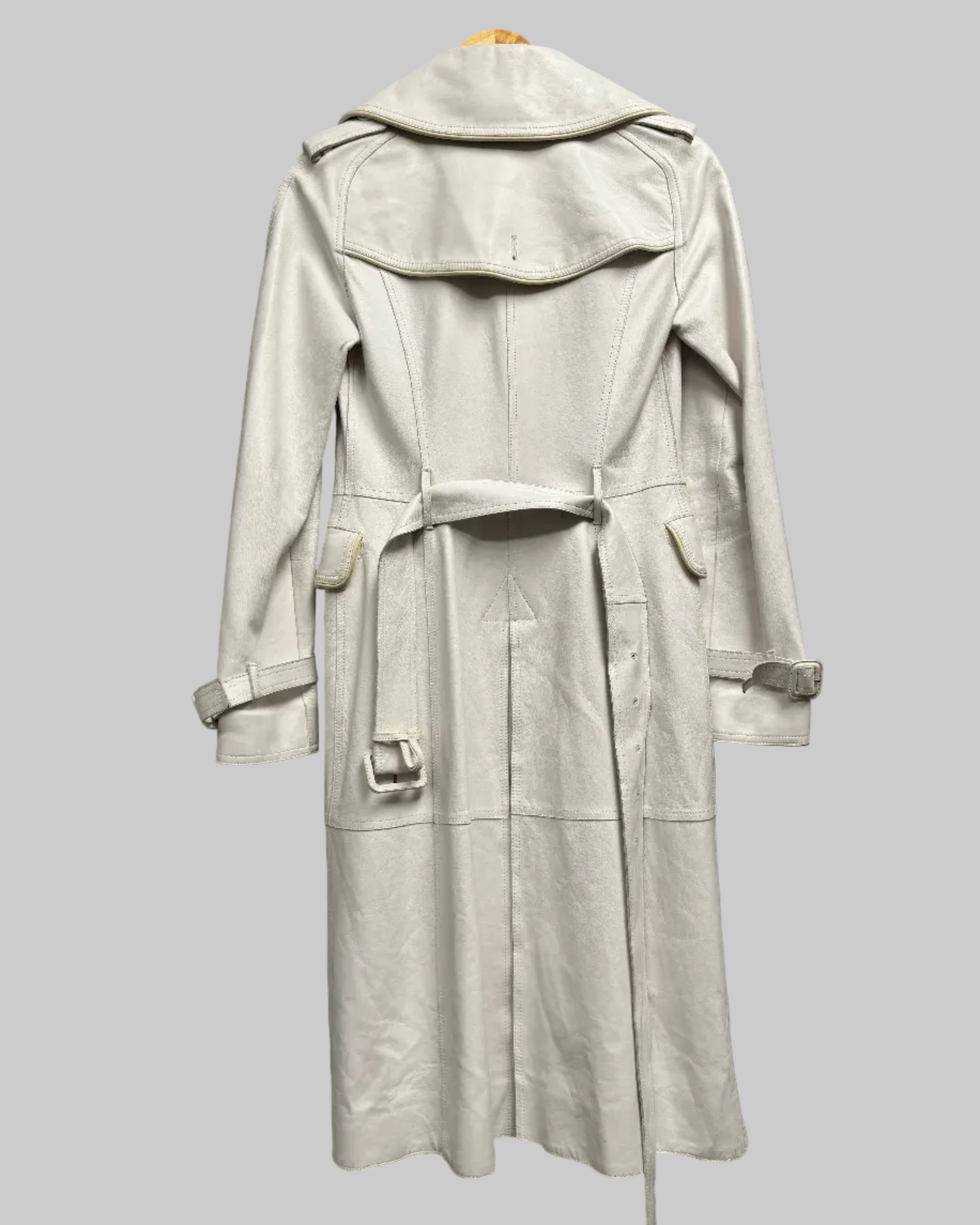 Burberry White Leather Double-Breasted Trench Coat back