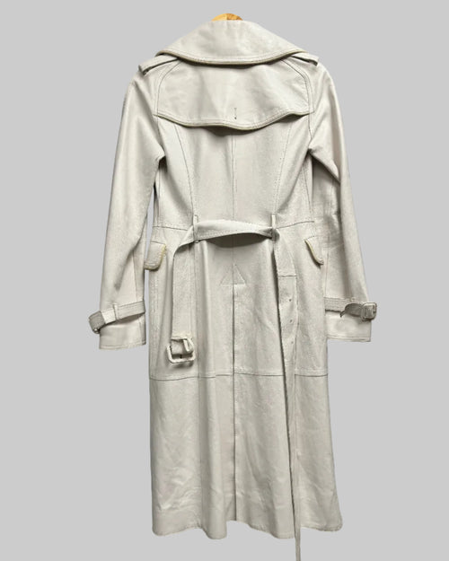 Burberry White Leather Double-Breasted Trench Coat back