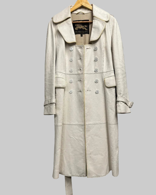 Burberry White Leather Double-Breasted Trench Coat front