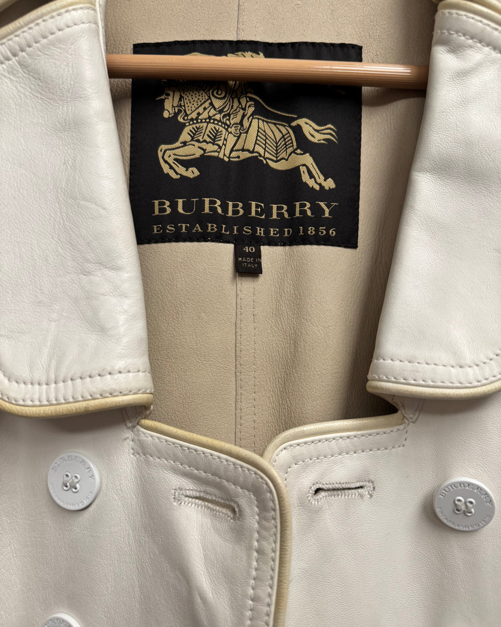 Burberry White Leather Double-Breasted Trench Coat label