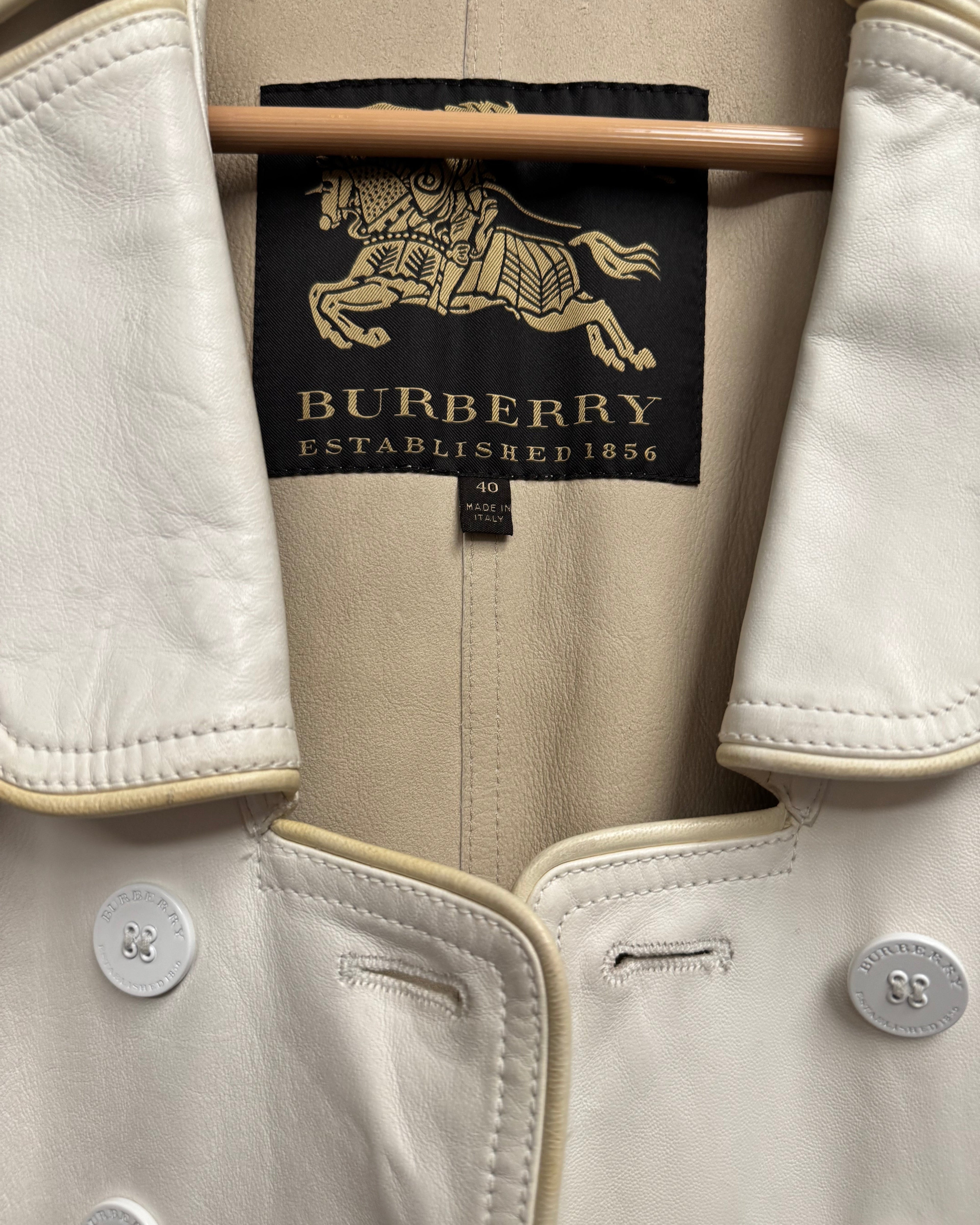 Burberry White Leather Double-Breasted Trench Coat label