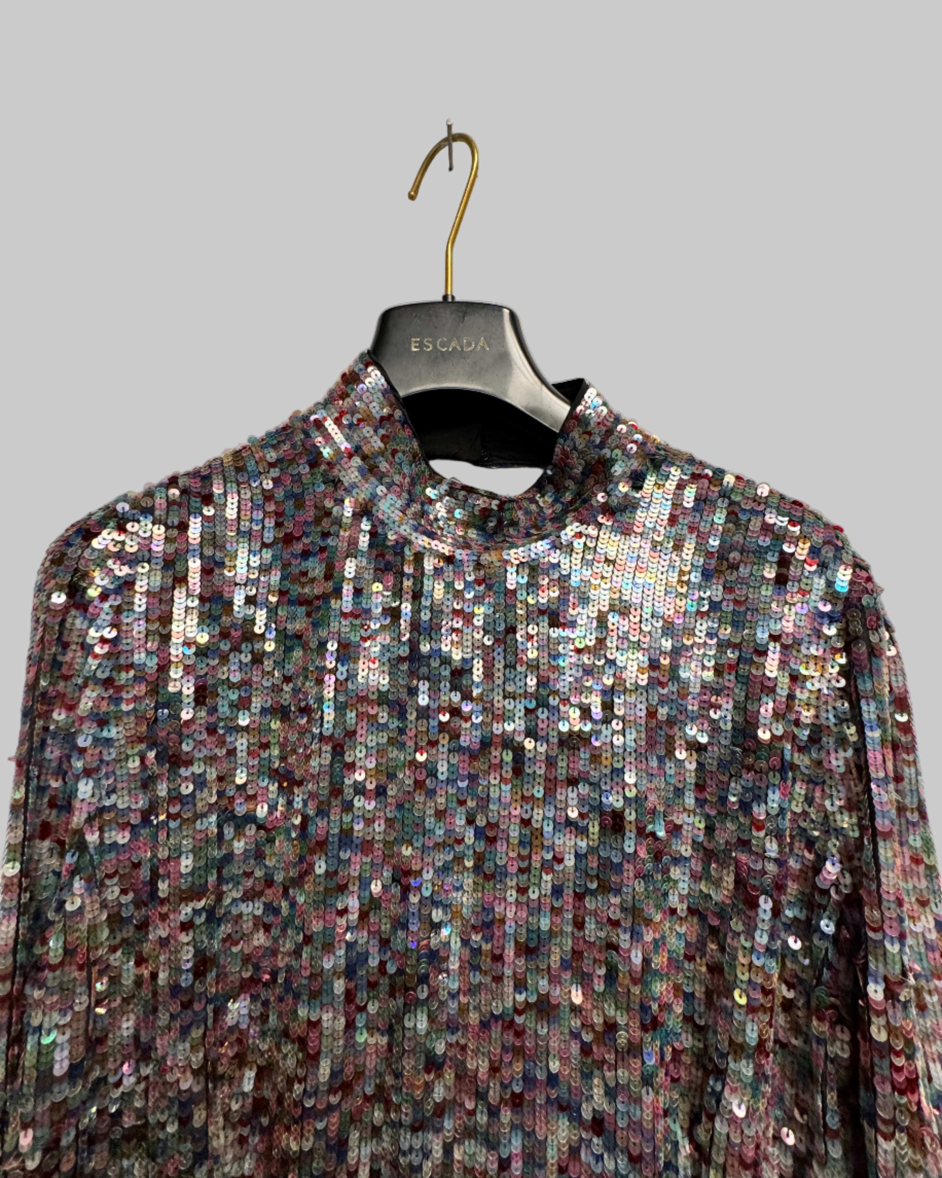 ESCADA Women's Sequin Long-Sleeve multicolored Gown detail