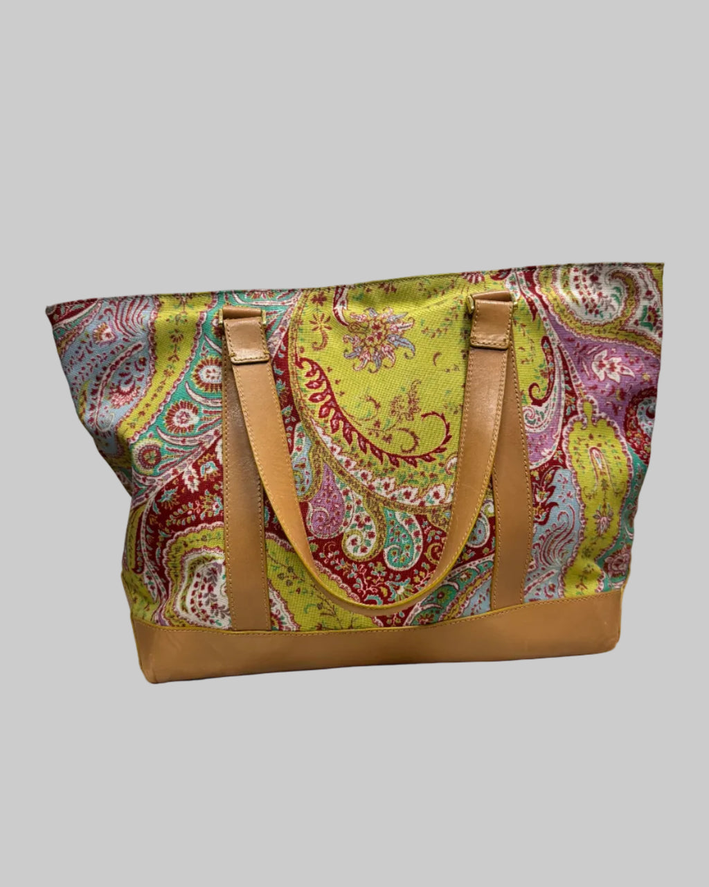 Etro Vintage Vibrant Paisley Tote Bag & Matching Pouch Set big front