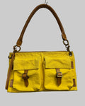 Gucci  Sunny Yellow Cotton Handbag with Leather Handle Front