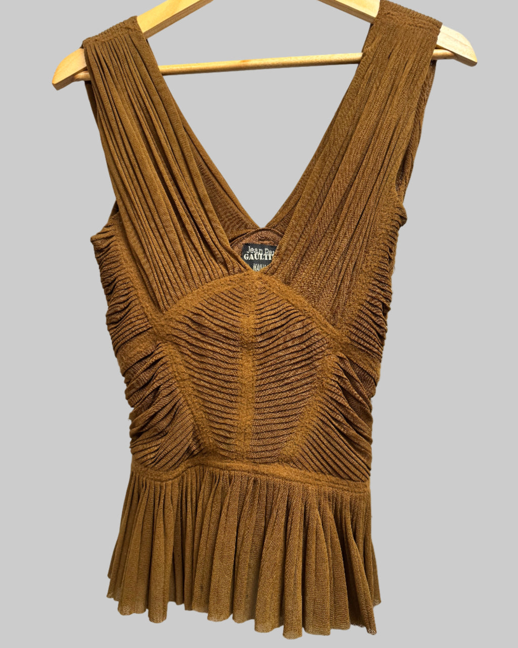 Jean Paul Gaultier Maille Rust Ribbed Peplum Top Front