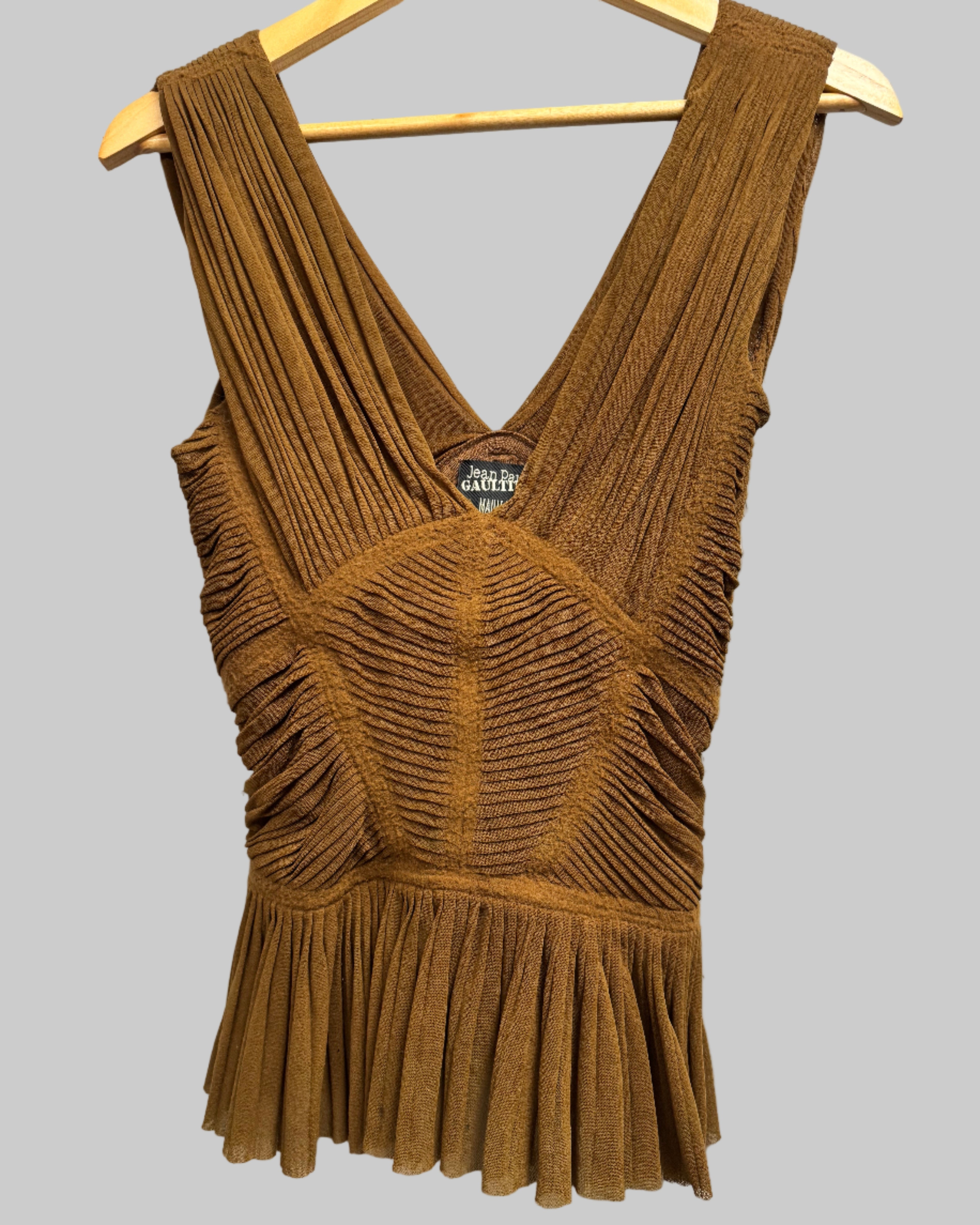 Jean Paul Gaultier Maille Rust Ribbed Peplum Top Front