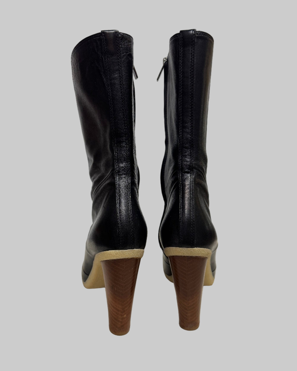 Jil Sander Women's Black Leather Boots with Wooden Heel back