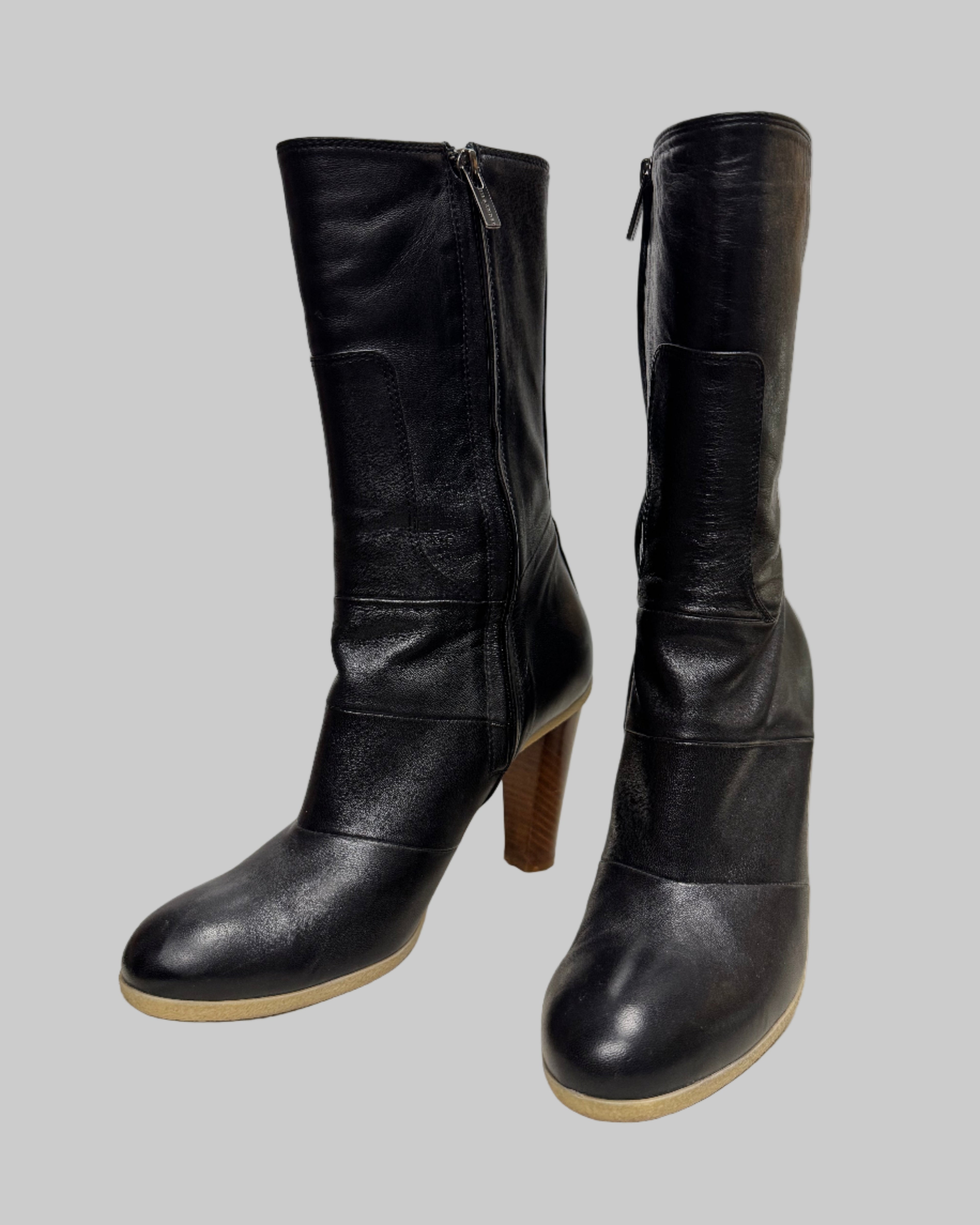 Jil Sander Women's Black Leather Boots with Wooden Heel front 2