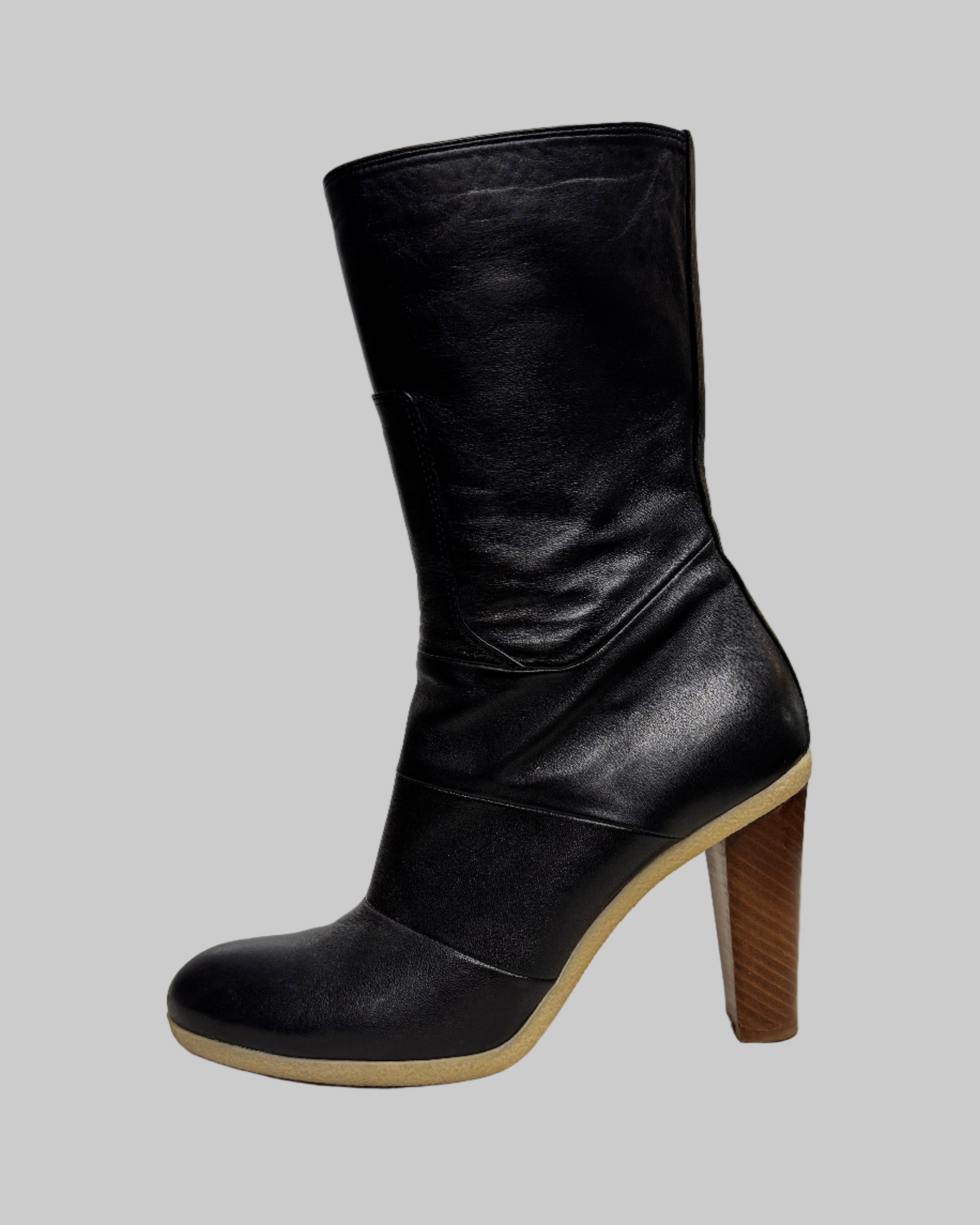 Jil Sander Women's Black Leather Boots with Wooden Heel side