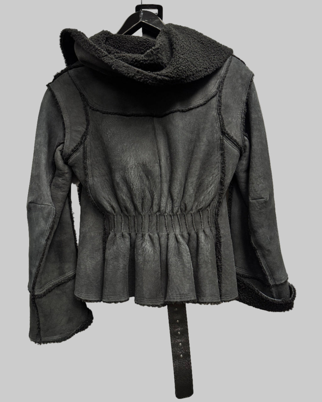 Louis Vuitton Black Shearling & Suede Peplum Jacket Back