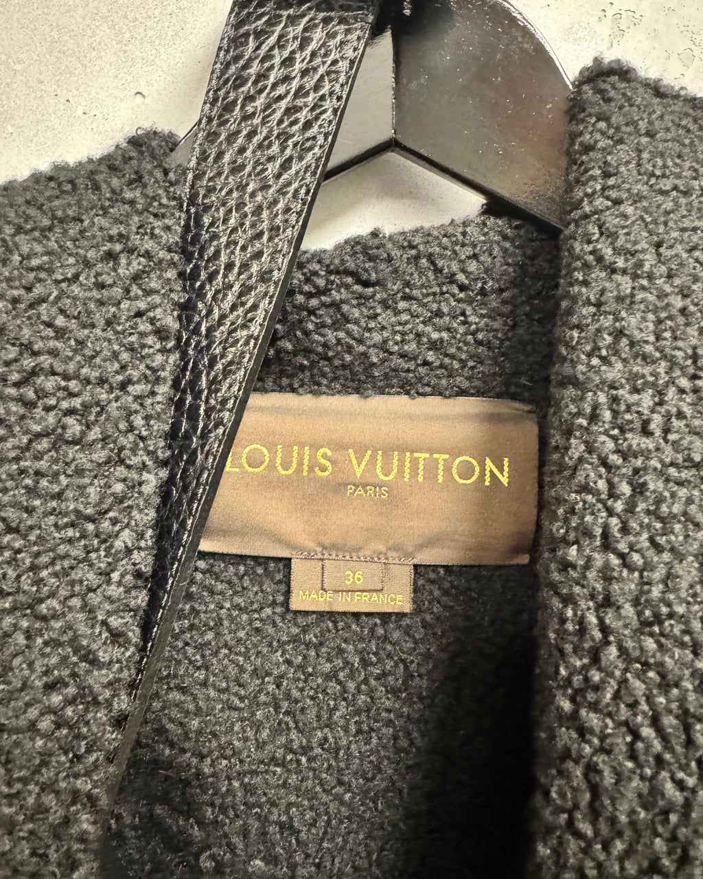 Louis Vuitton Black Shearling & Suede Peplum Jacket Detail