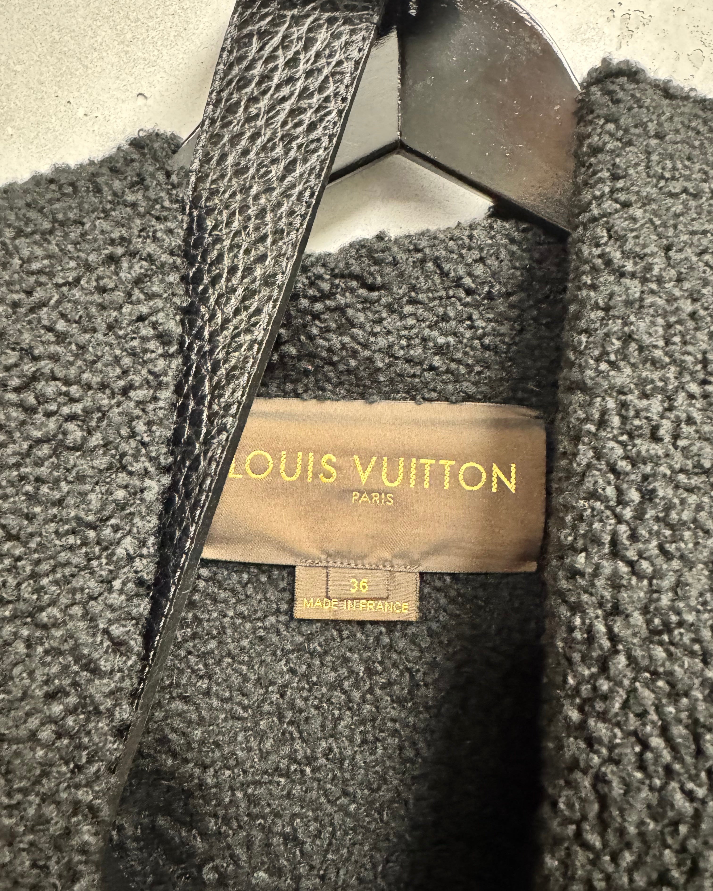 Louis Vuitton Black Shearling & Suede Peplum Jacket Detail
