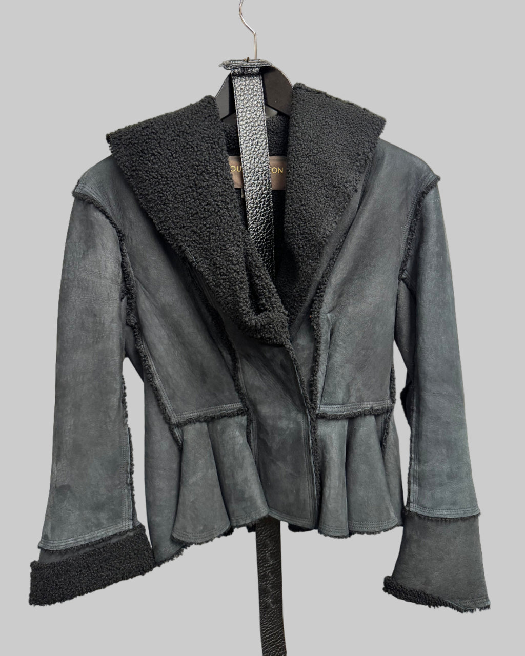 Louis Vuitton Black Shearling & Suede Peplum Jacket Front