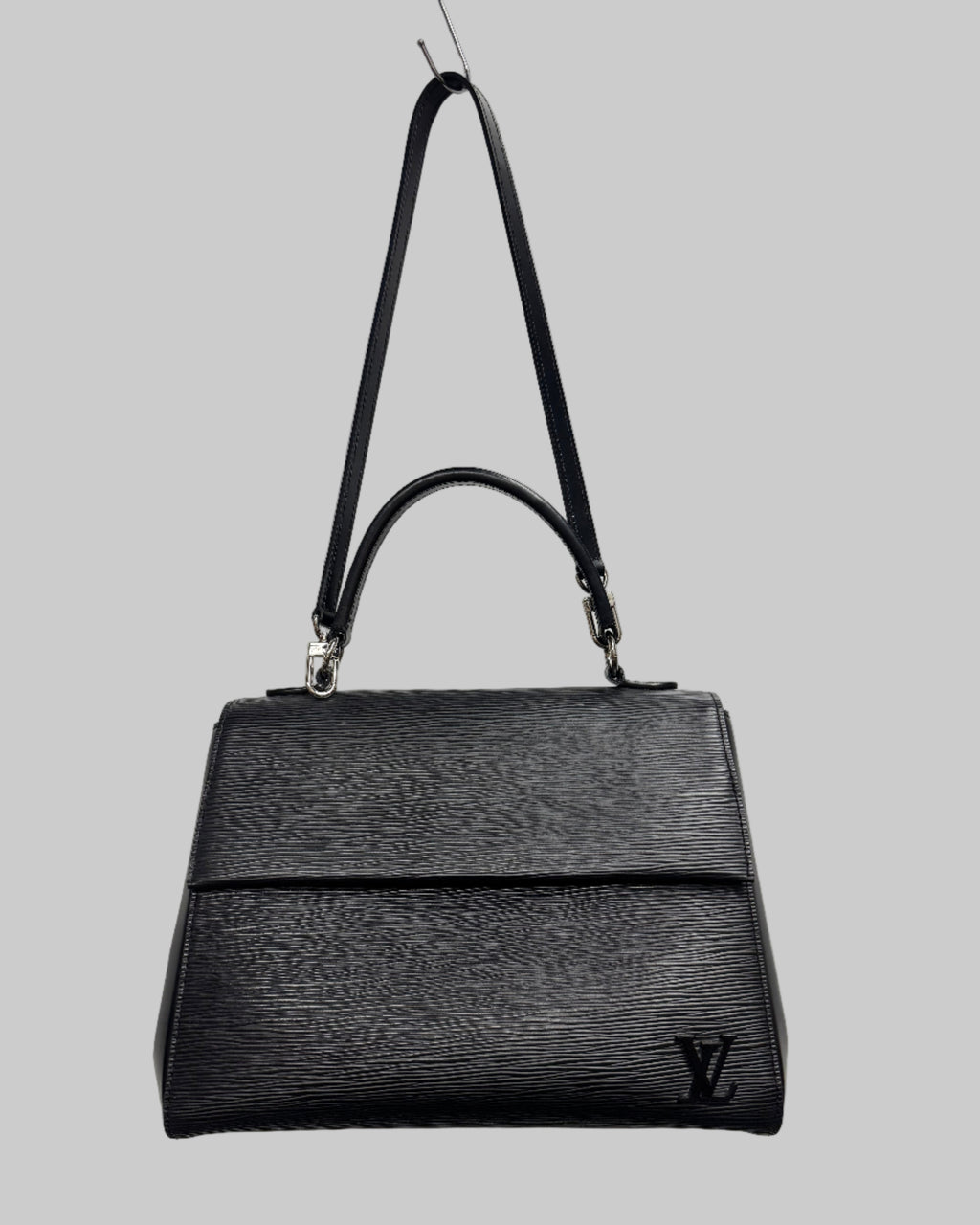 Louis Vuitton  🖤 Item: Women’s Black Epi Leather Top-Handle Bag Front