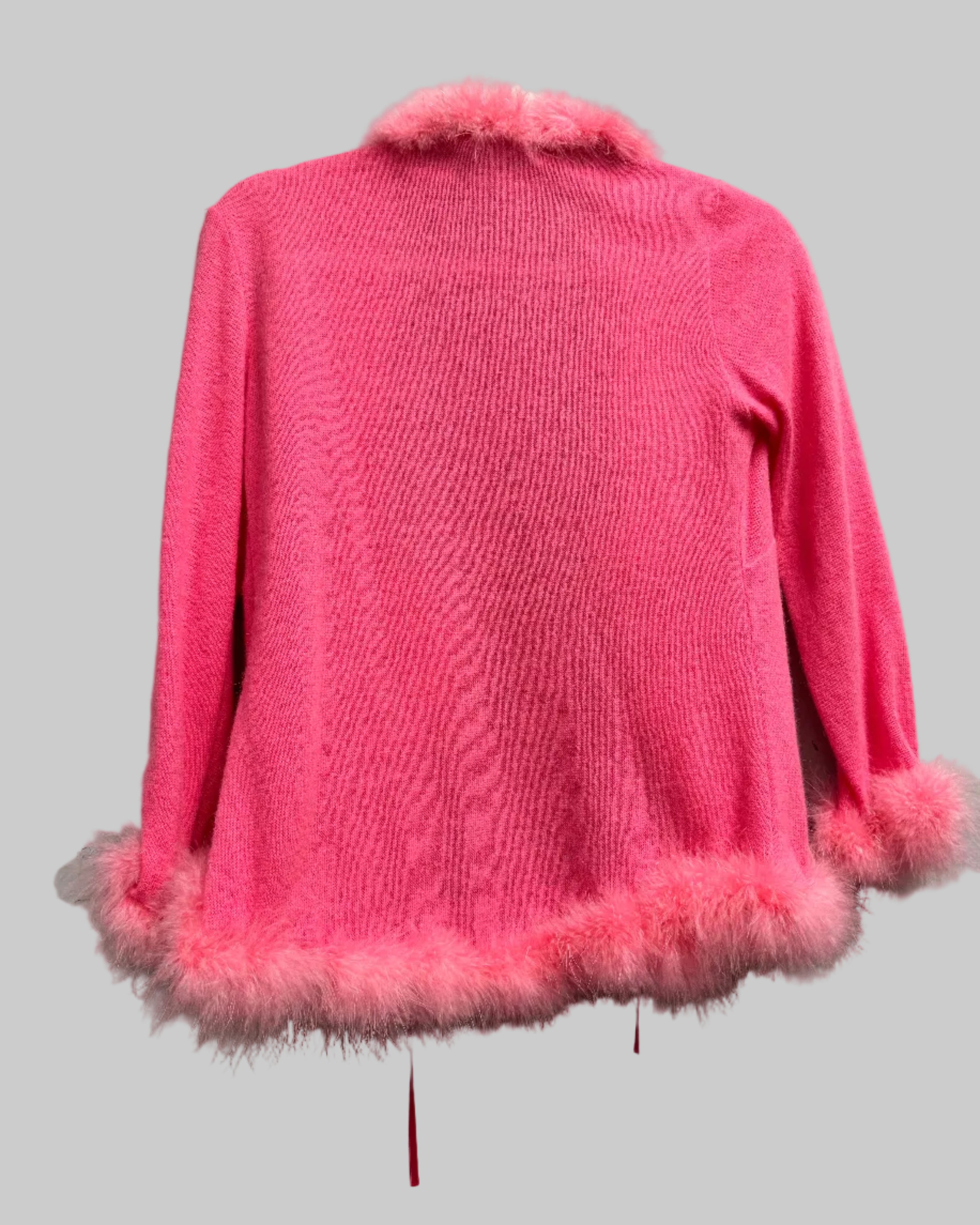 Moschino Hot Pink Feather Trim Cardigan back