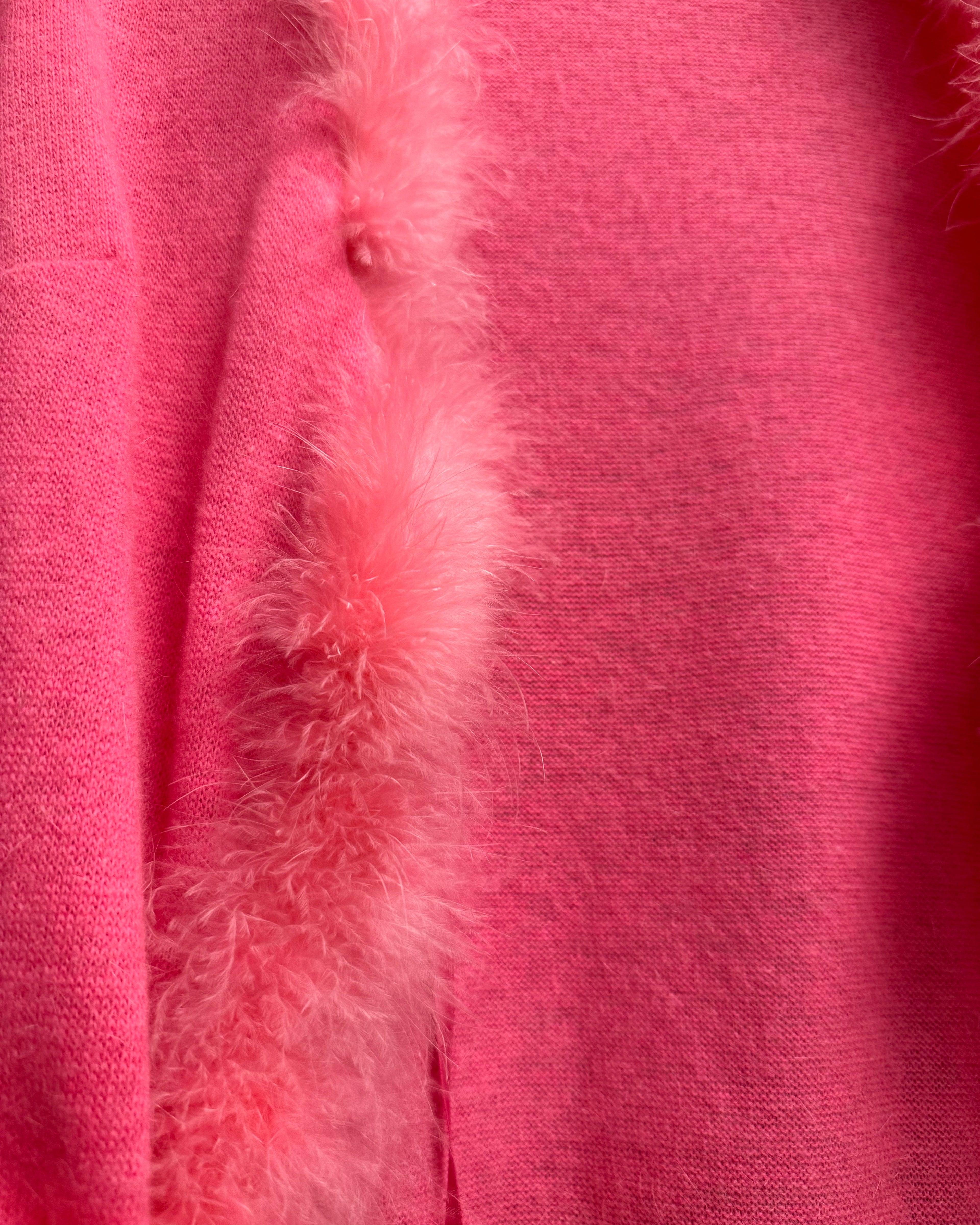 Moschino Hot Pink Feather Trim Cardigan detail