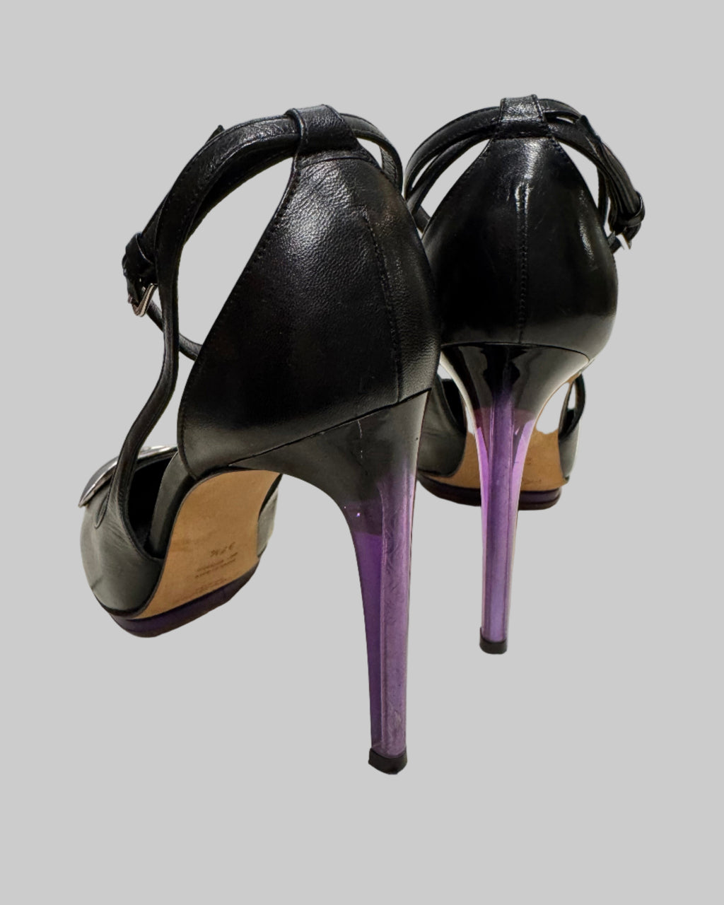 Yves Saint Laurent (Tom Ford Era) Women's Black Leather "Lip" Heels 2