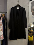 BERLIN VINTAGE CORNER Agnona black longline collarless coat with front patch pockets and button closure.