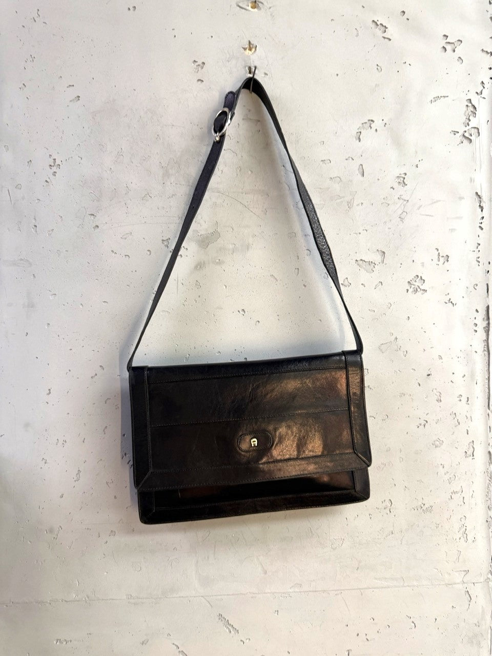 Aigner Black Leather Flap Shoulder Bag