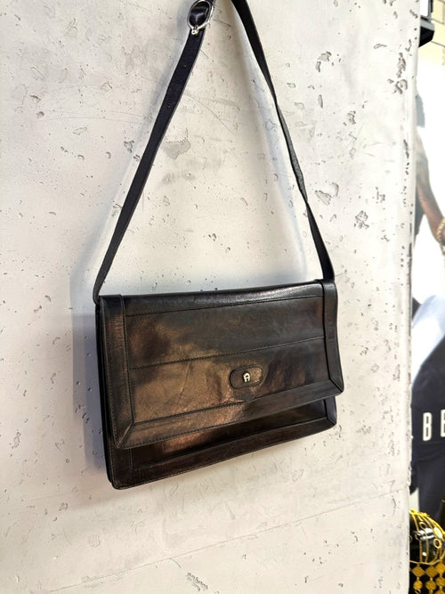 Aigner Black Leather Flap Shoulder Bag