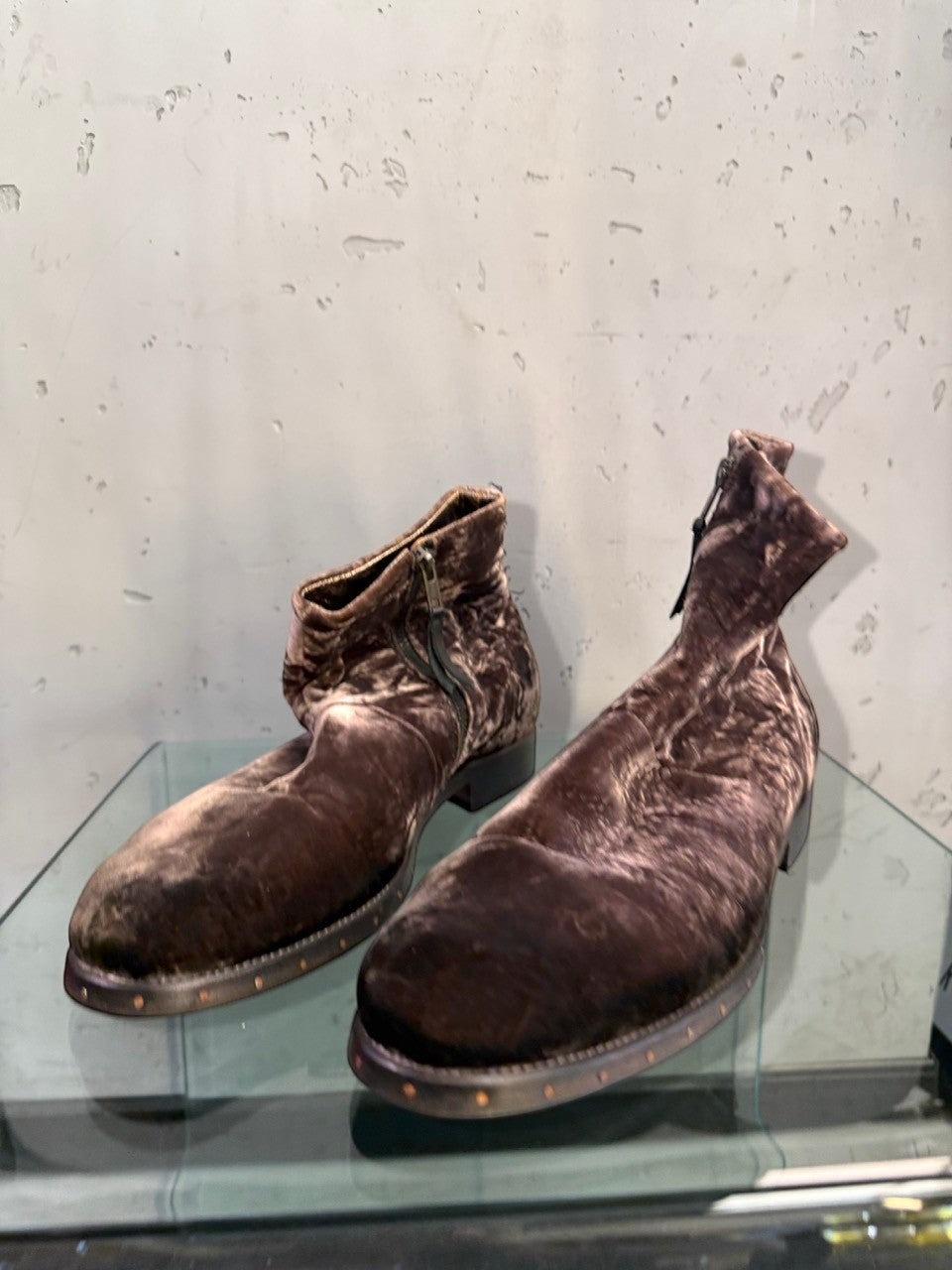 Alexander Hotto brown velvet ankle boots, front view