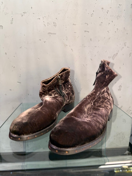 Alexander Hotto brown velvet ankle boots, front view