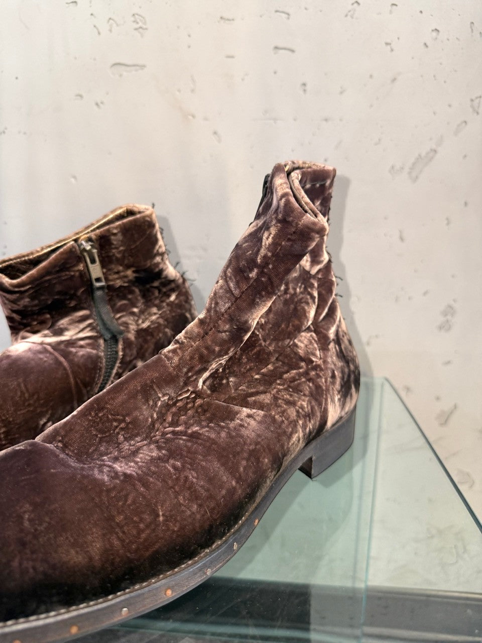 Alexander Hotto velvet boots, studded welt detail