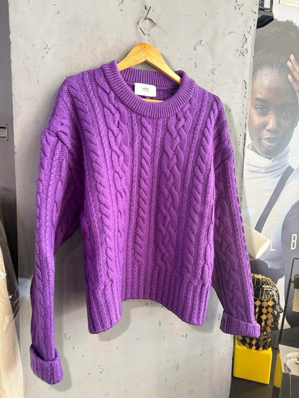 Ami Paris purple cable knit sweater, front view