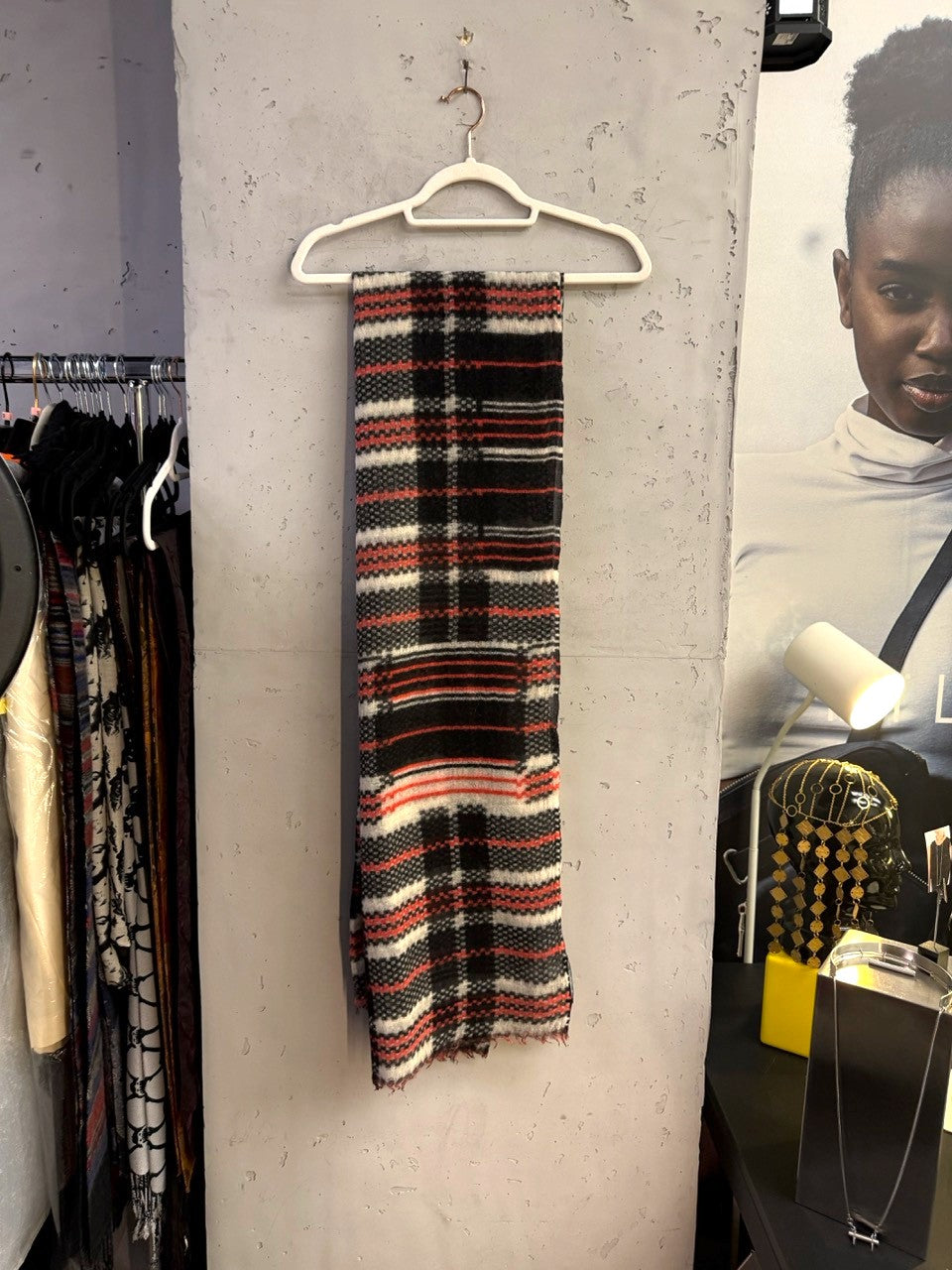 Amorph Red and Black Check Wool Scarf