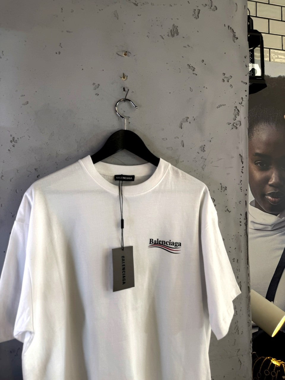 Balenciaga Political Campaign Logo T-Shirt in White, side view