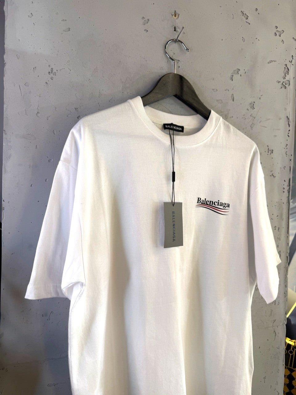 Balenciaga Political Campaign Logo T-Shirt in White, chest logo