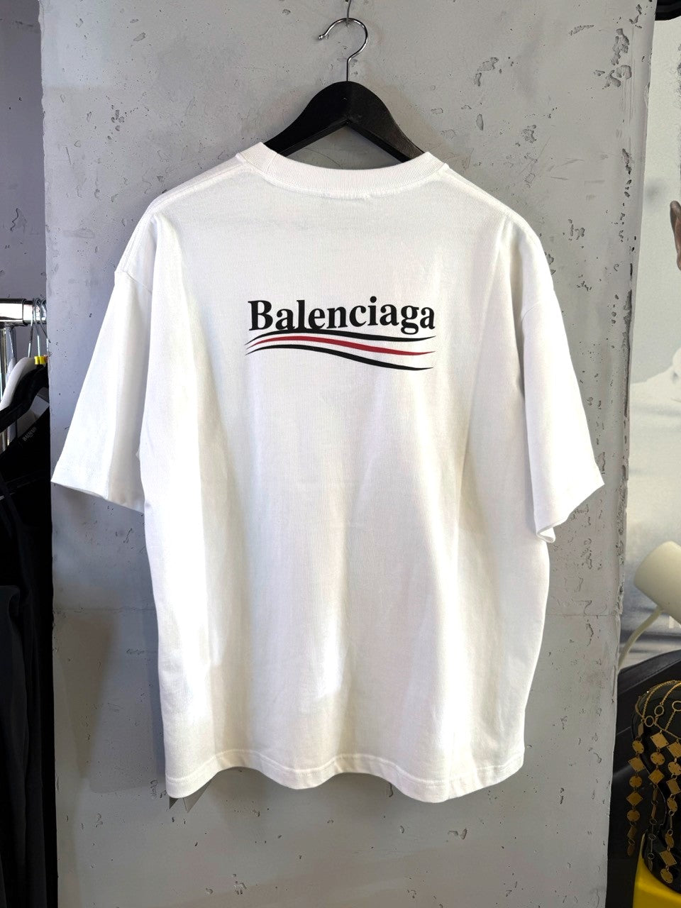 Balenciaga Political Campaign Logo T-Shirt in White, back with large logo