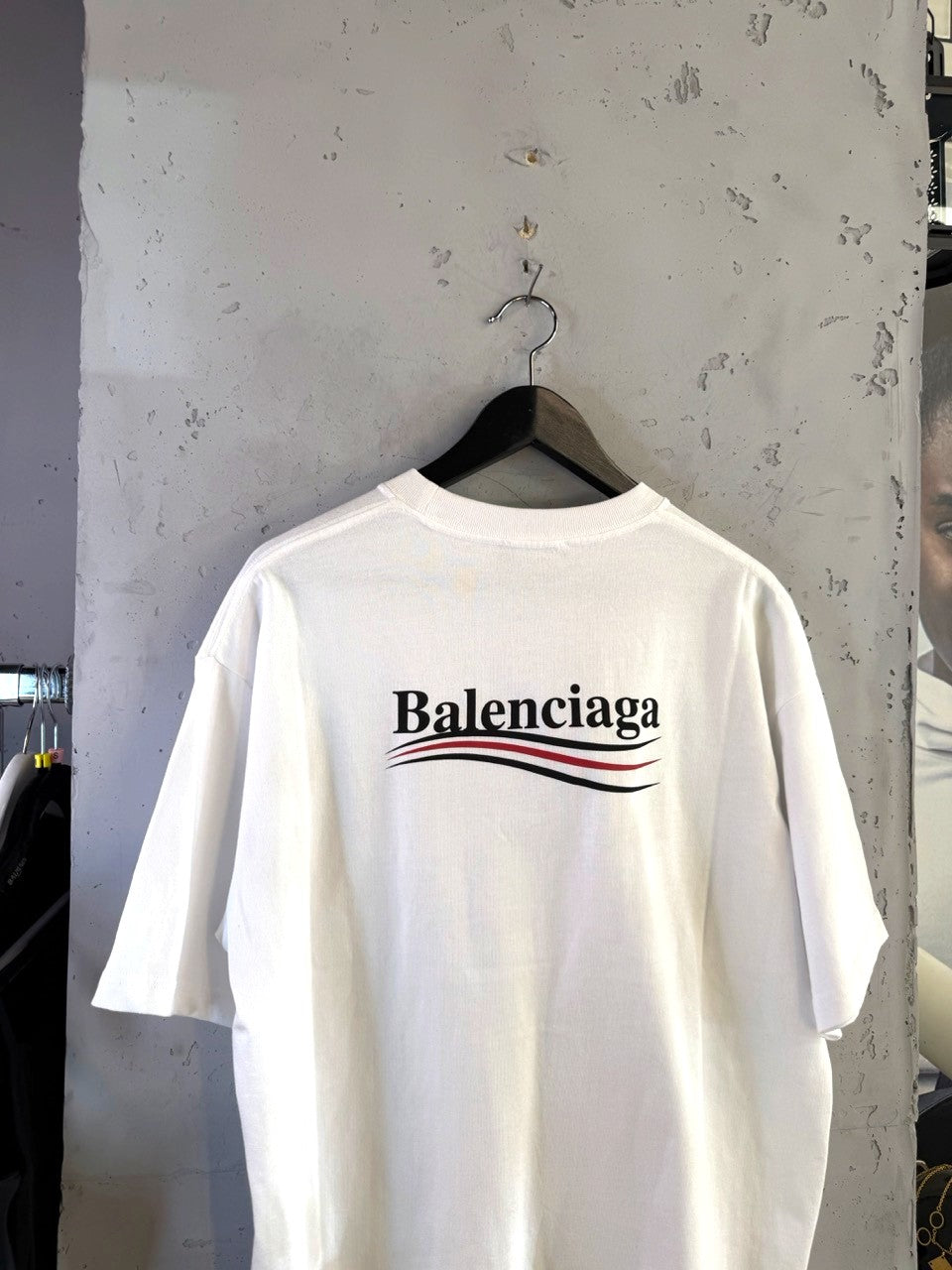 Balenciaga Political Campaign Logo T-Shirt in White, back view