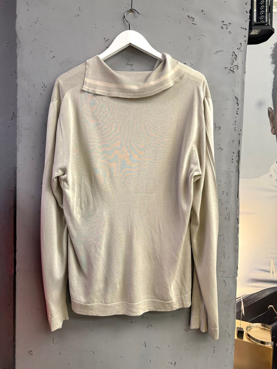 BERLIN VINTAGE CORNER beige knit collared long sleeve shirt with ribbed cuffs and hem