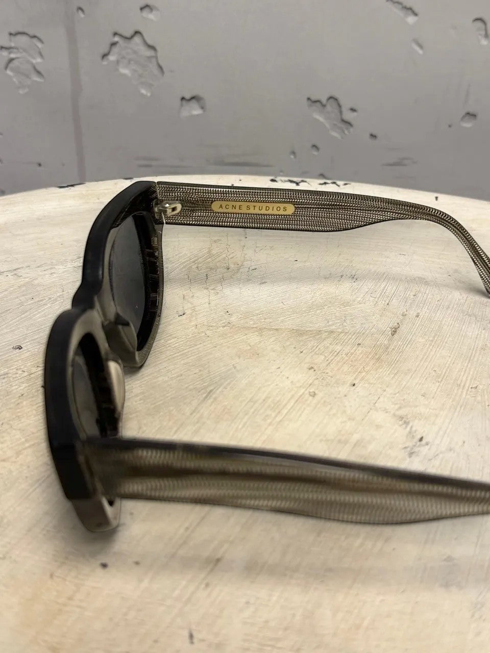 BERLIN VINTAGE CORNER black acetate sunglasses with textured silver temples and ACNE STUDIOS logo.