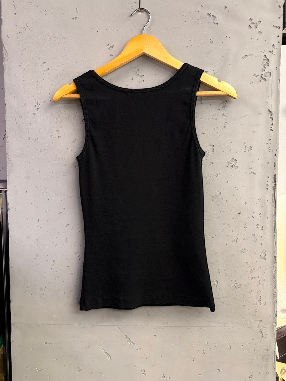 BERLIN VINTAGE CORNER black ribbed cotton-elastane tank top with rhinestone embellished neckline