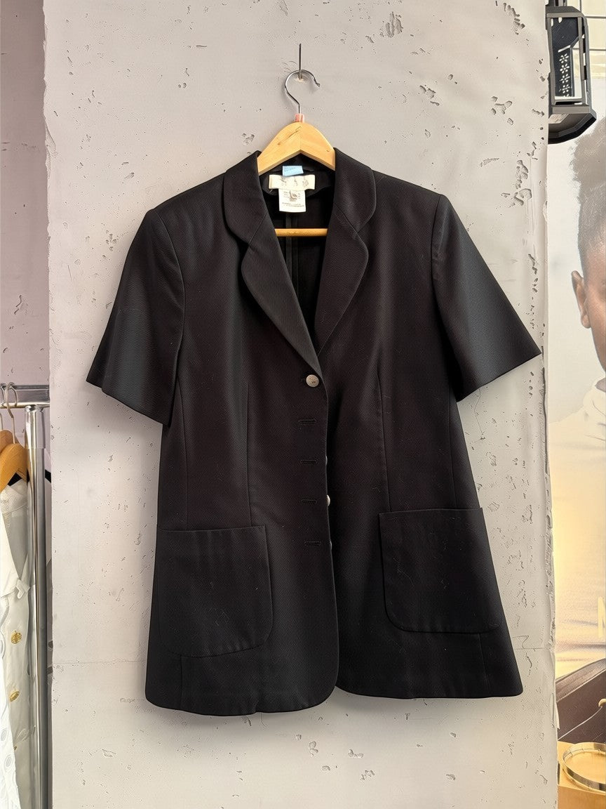 BERLIN VINTAGE CORNER black short sleeve blazer with lapel and silver buttons, cotton blend