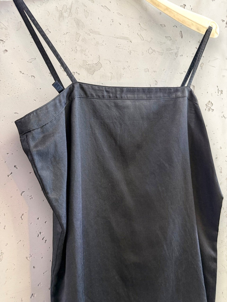 BERLIN VINTAGE CORNER black spaghetti strap camisole top with square neckline, made in Germany