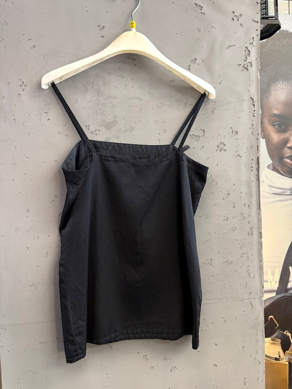 BERLIN VINTAGE CORNER black spaghetti strap camisole top with square neckline, made in Germany