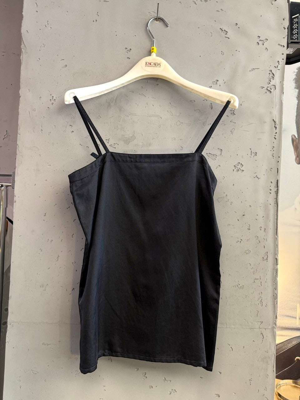BERLIN VINTAGE CORNER black spaghetti strap camisole top with square neckline, made in Germany
