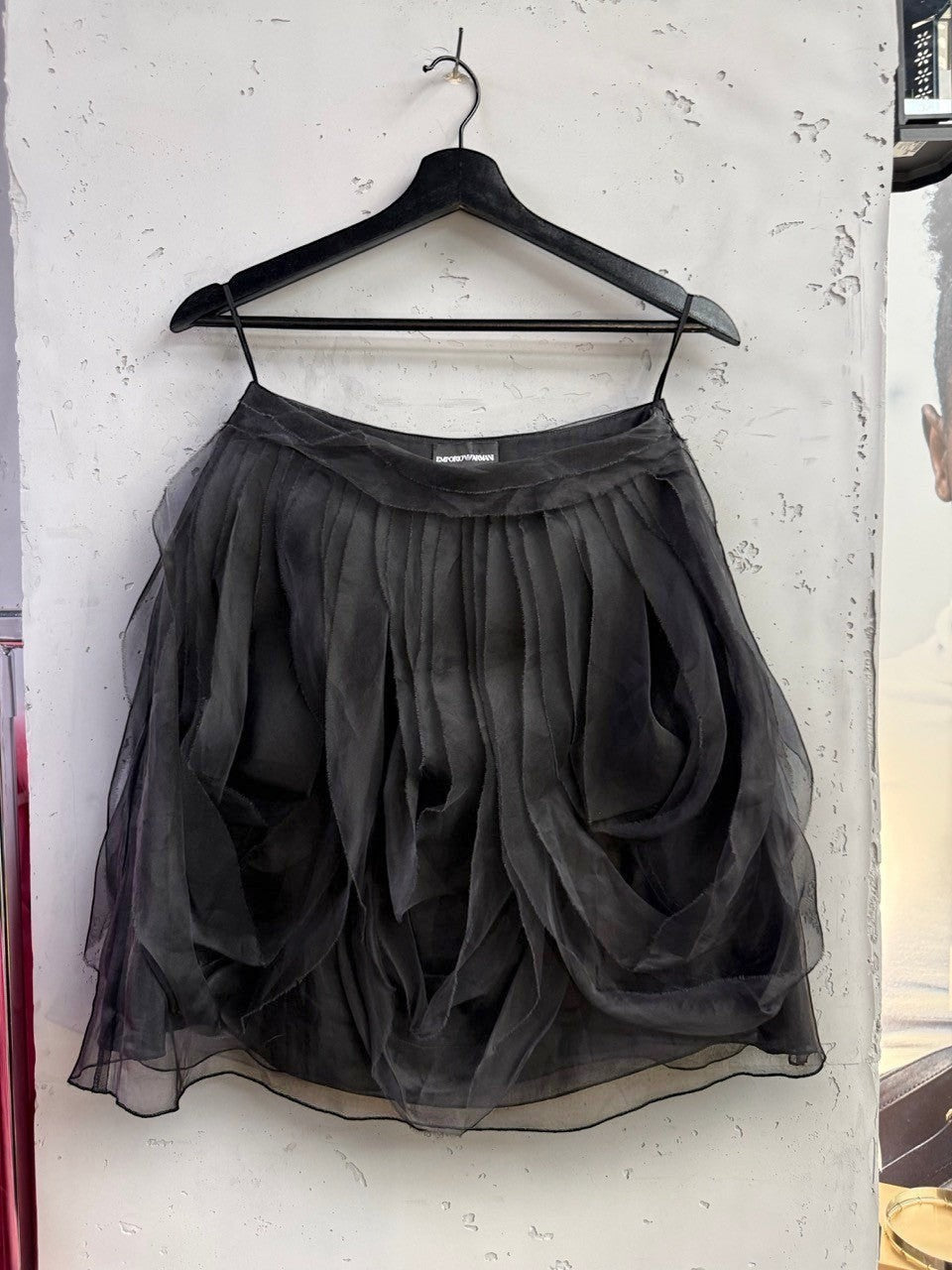 BERLIN VINTAGE CORNER black tulle layered skirt with ruching and pleating, A-line cut