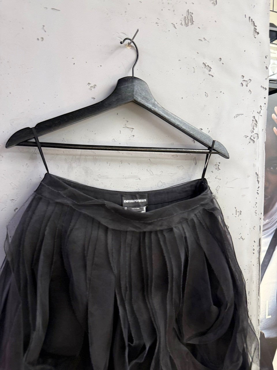 BERLIN VINTAGE CORNER black tulle layered skirt with ruching and pleating. Ethereal A-line silhouette.