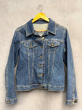 BERLIN VINTAGE CORNER classic blue denim jacket with button-up front, collar, and chest pockets with subtle embellishments.