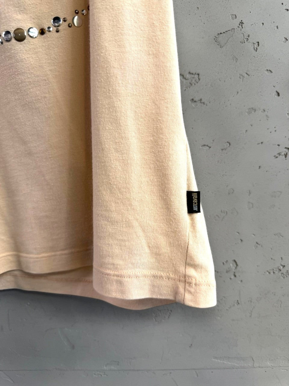 BERLIN VINTAGE CORNER blush pink cotton tank top with embellished Just Cavalli logo and racerback design.