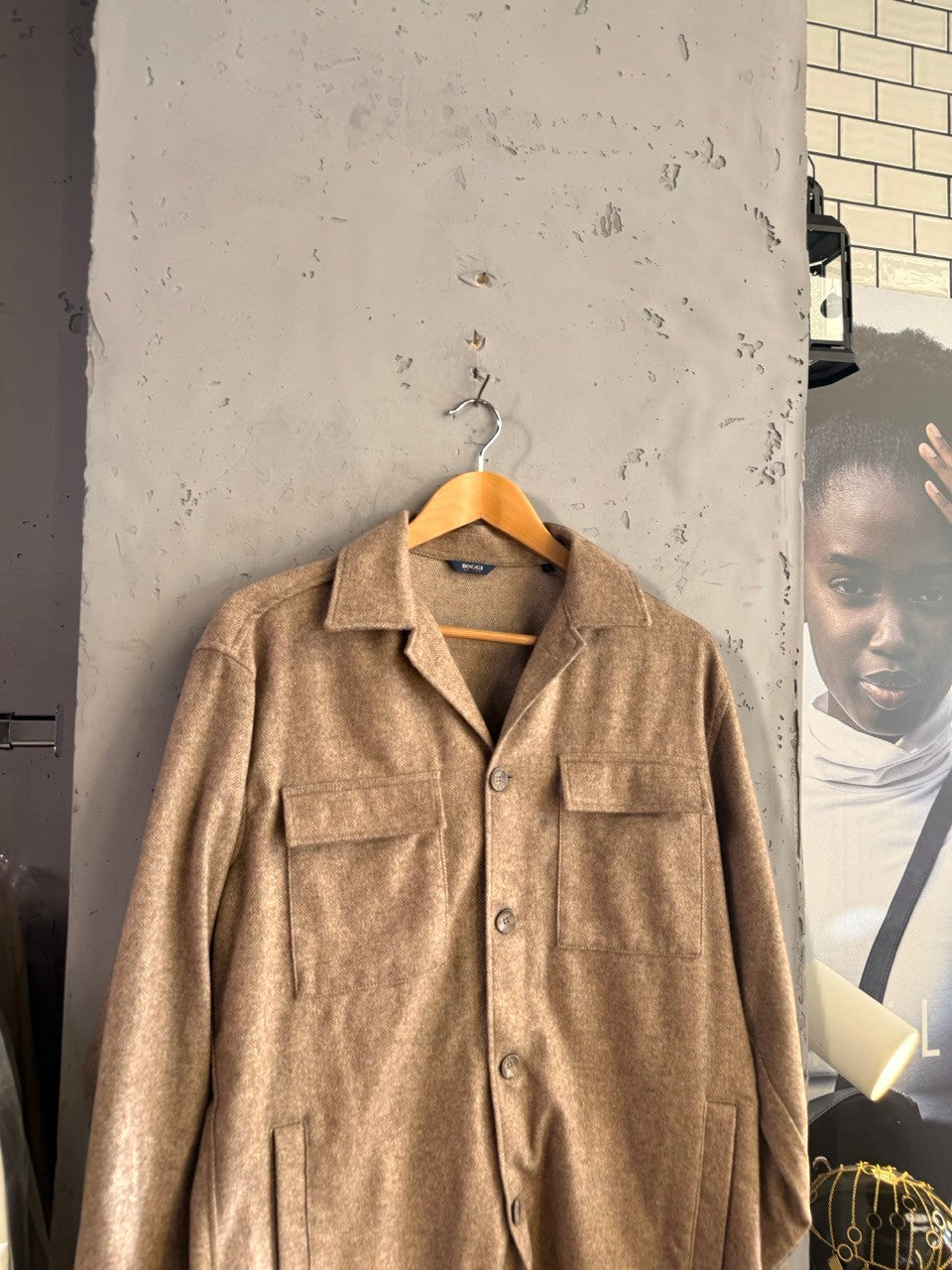 Boggi Milano herringbone shirt jacket in brown, front view