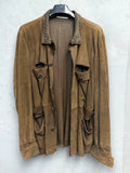 BERLIN VINTAGE CORNER brown suede utility jacket with multiple pockets and relaxed fit.