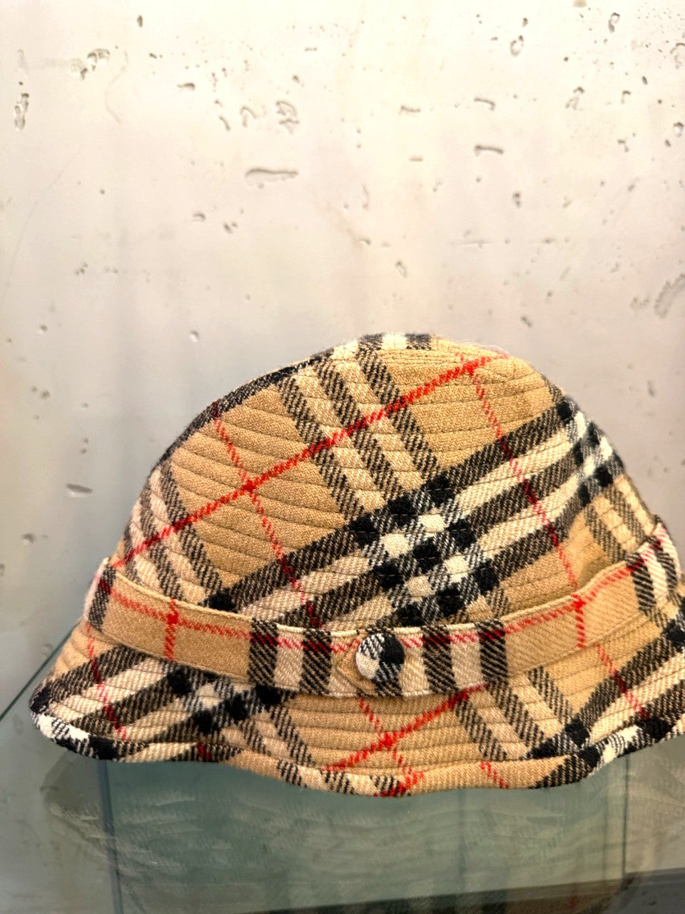Burberrys Vintage Nova Check Wool Bucket Hat, band and button tab