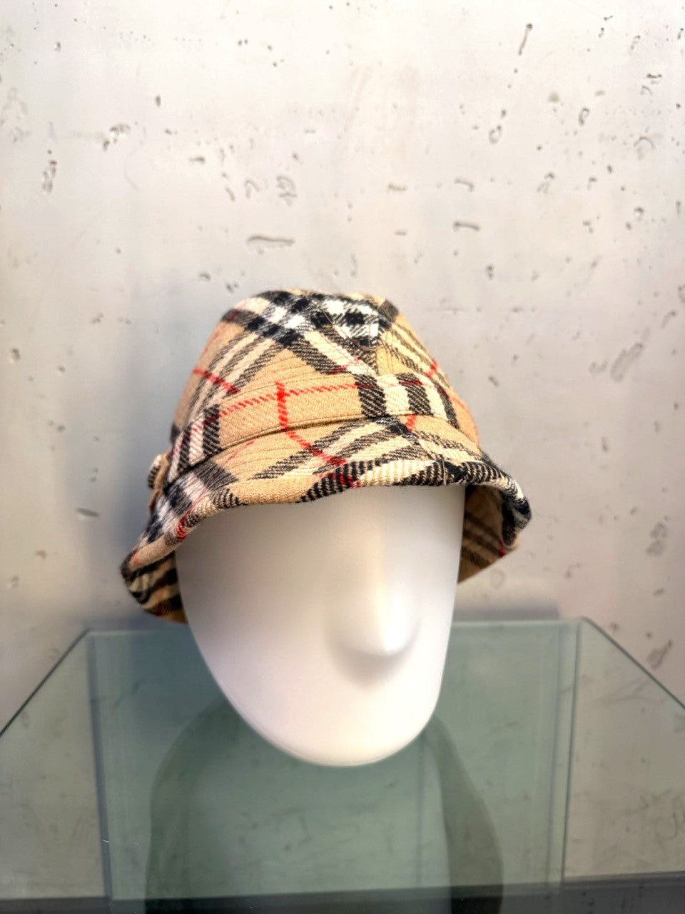 Burberrys Vintage Nova Check Wool Bucket Hat, on mannequin head