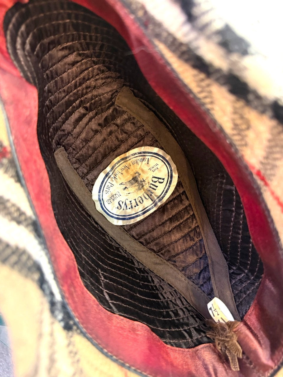 Burberrys Vintage Nova Check Wool Bucket Hat, quilted lining and label