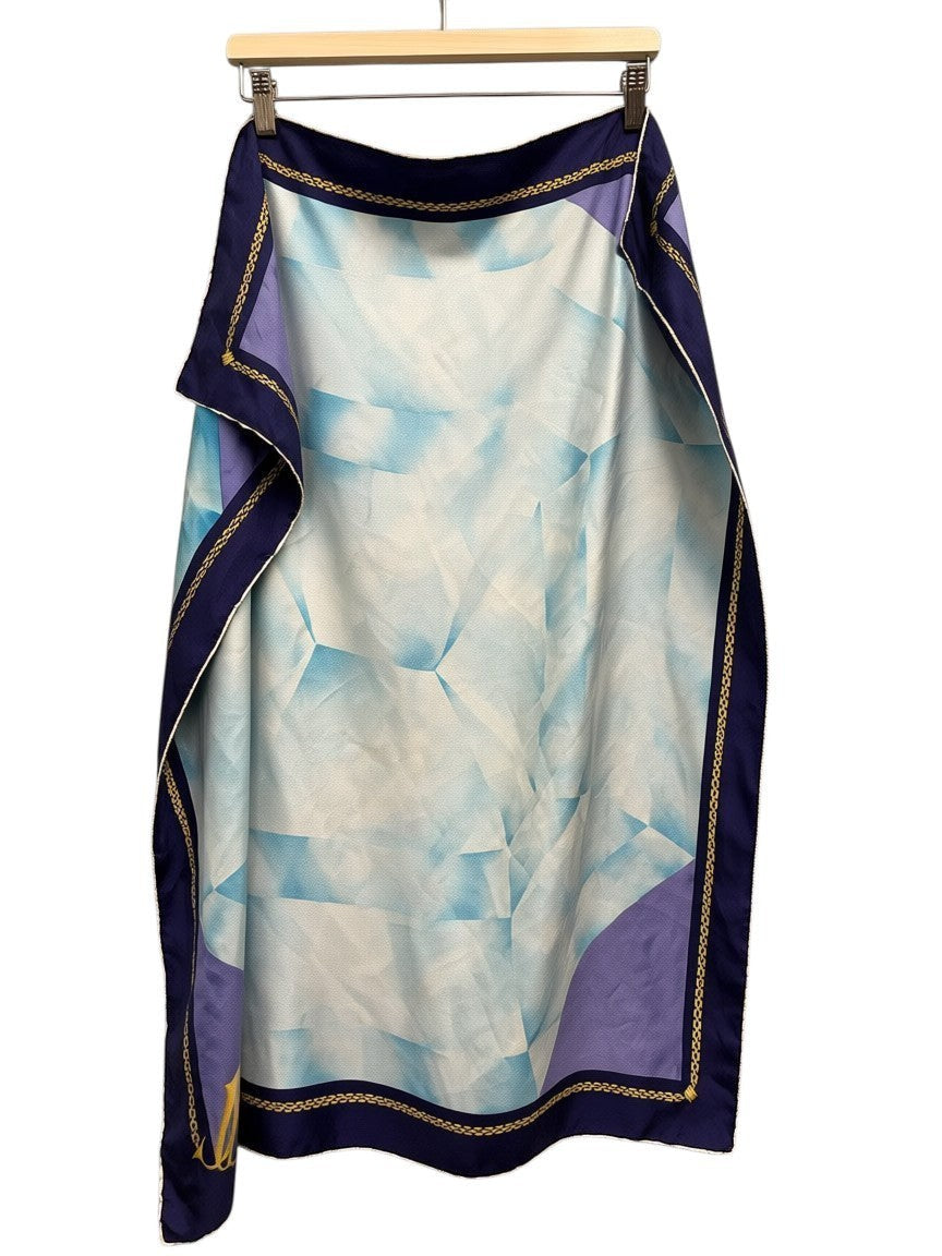 BERLIN VINTAGE CORNER Cartier Paris silk scarf in abstract blue and purple with gold chain border.